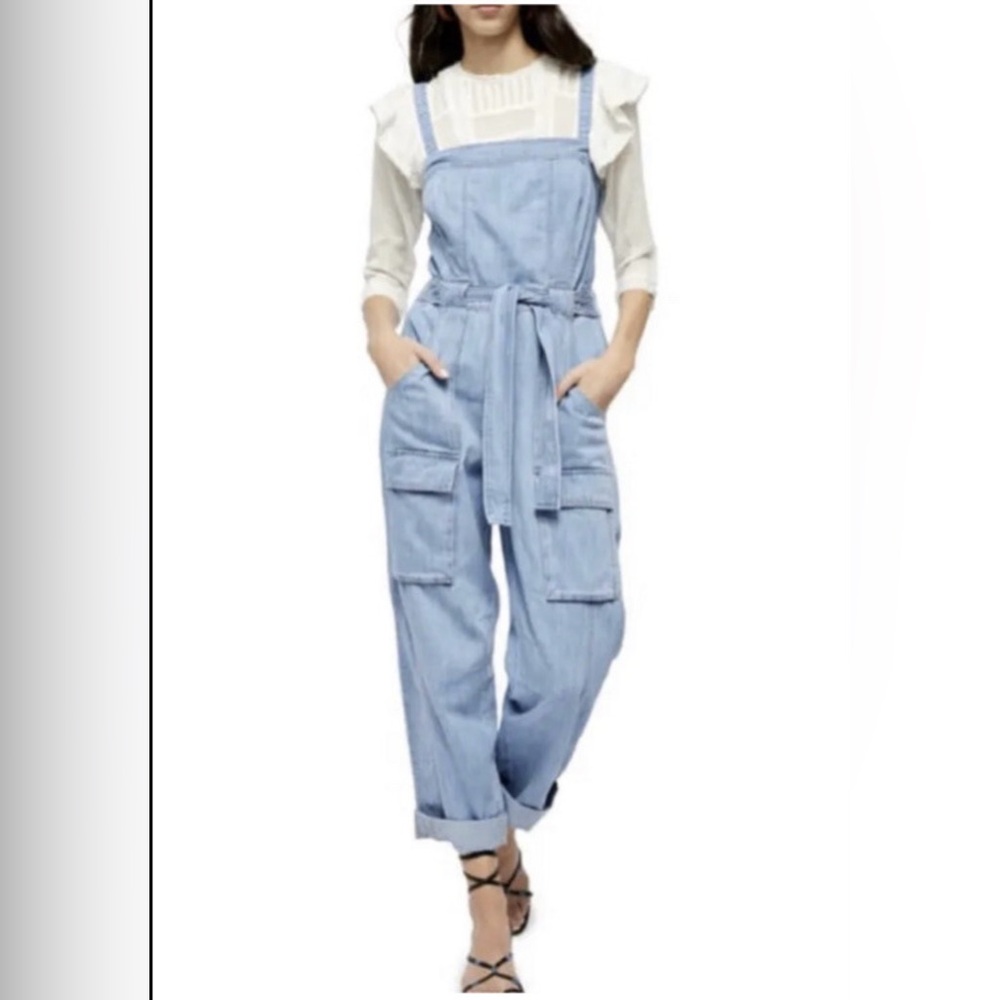Free People Go West Utility Denim Jumpsuit M